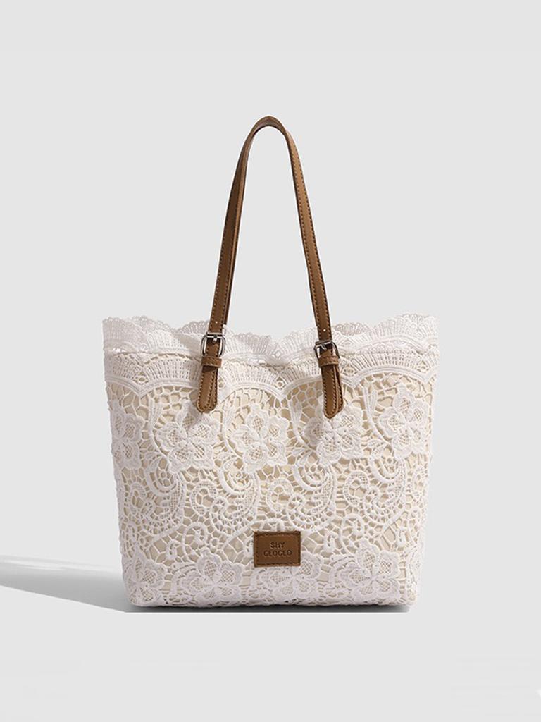 Fairy Style Lace Tote Bag, Large Capacity Bucket Woven Bag, Fashiable and Versatile Shoulder Bag