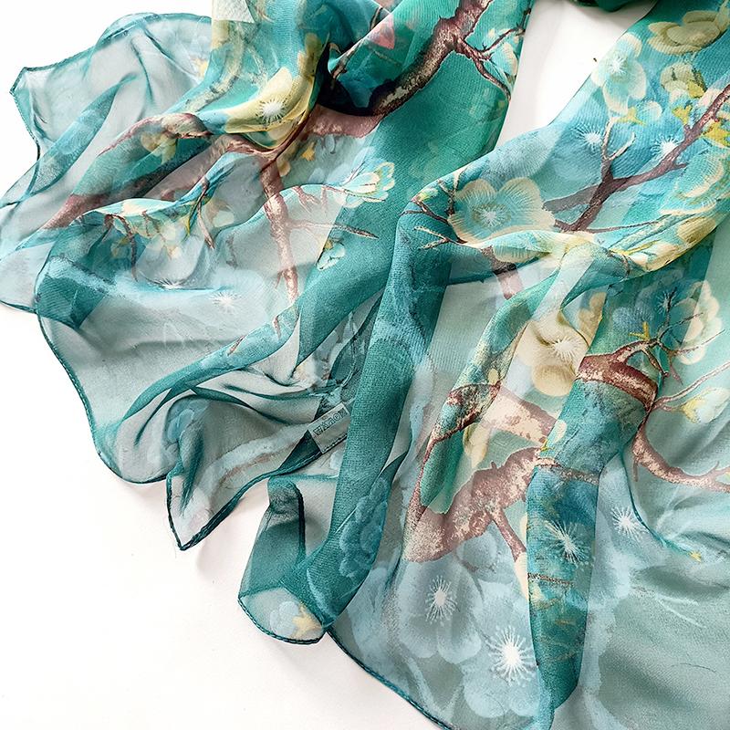1Pc Scarves Thin Women Breathable Polyester Long Lady Shawl Chiffon Scarf Plum Blossom