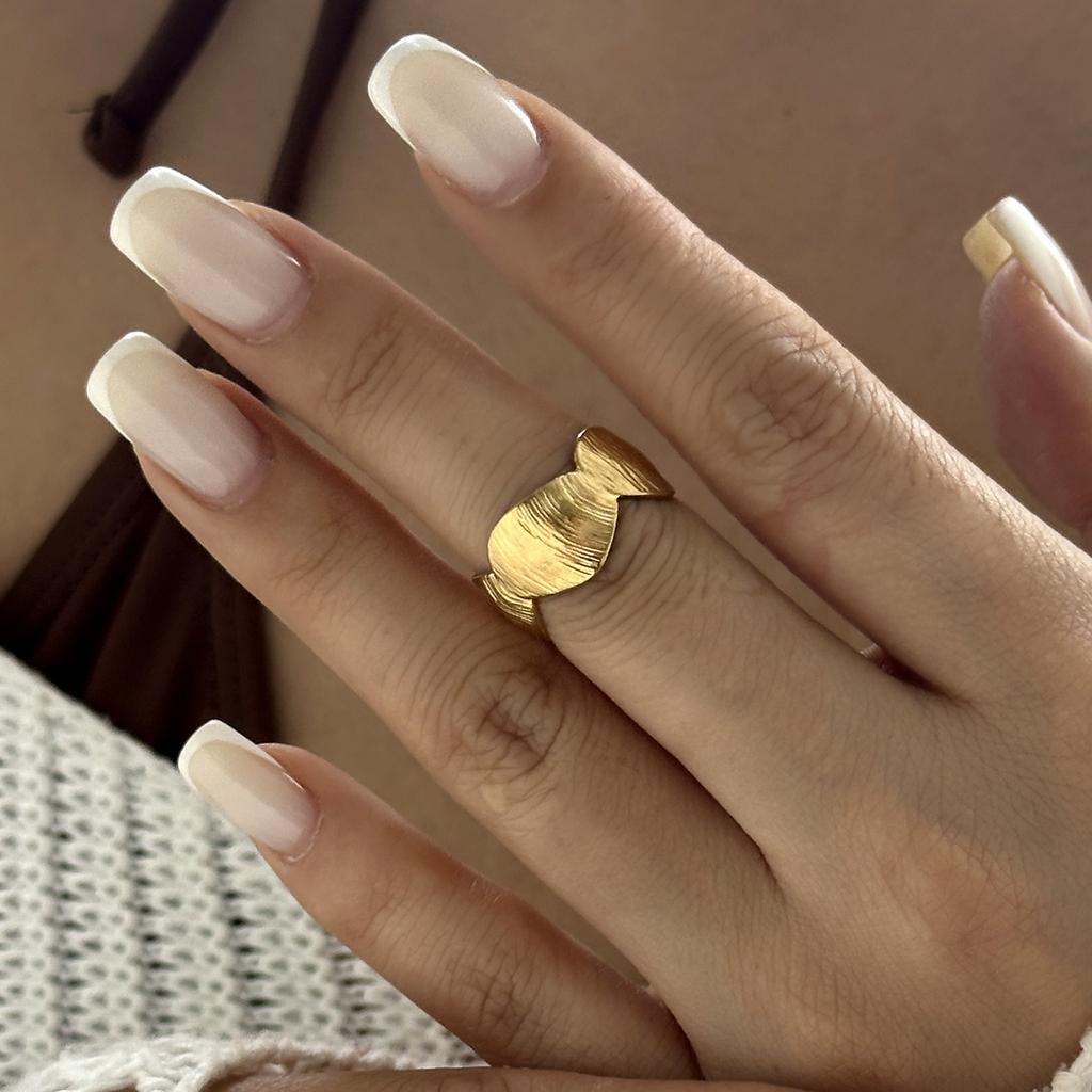 Stainless Steel Gold Color Starfish Shell Opening Rings For Women Men Vintage Geometric Metal Texture Finger Ring Party Jewelry