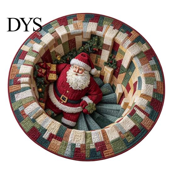 Dekorativer Weihnachtsgeschenk-Weihnachtsmann 3D Runder Teppich, Kristall-Samt-Fußmatte für Wohnzimmer Schlafzimmer Ferienhausdekoration, Rutschfest