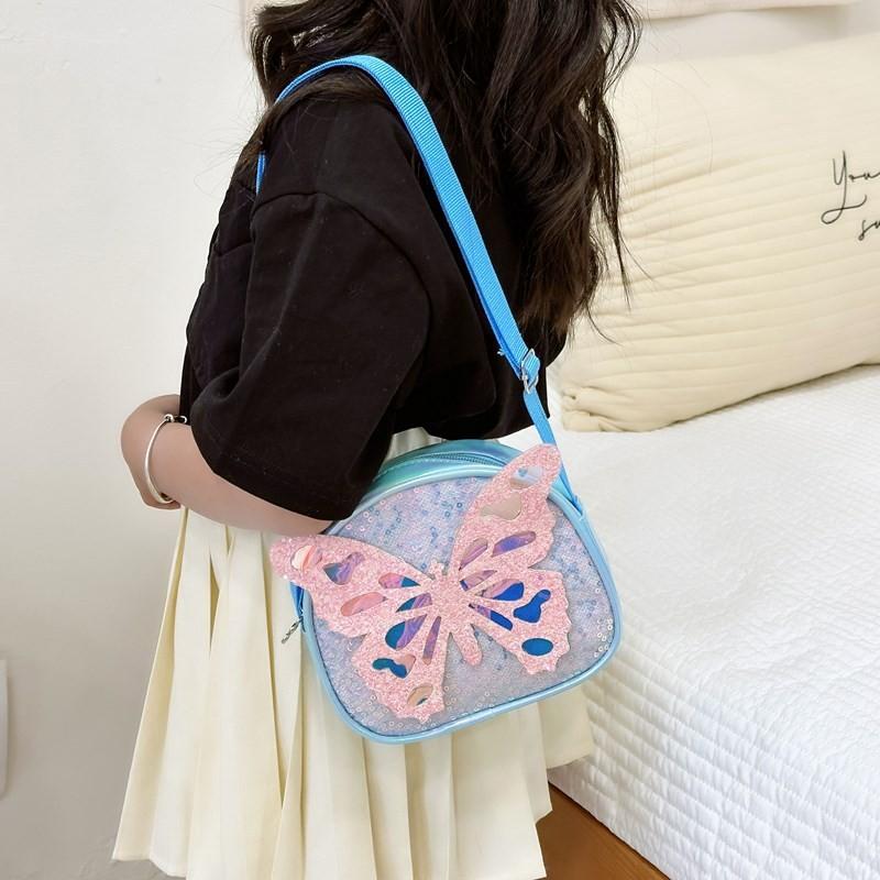 Adorable Korean Style Cartoon Butterfly Sequin Shoulder Bag For Kids Perfect For Daily Use