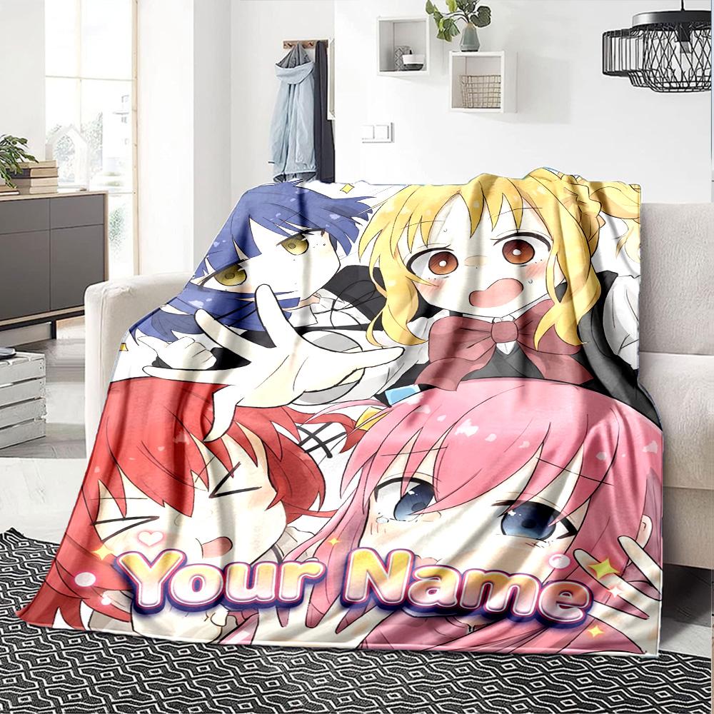 1pc BOCCHI THE ROCK Blanket with Custom Name, Gift, for Men and Women, Soft Blanket, Good for Sofa Bed Couch Travel, Lightweight Flannel Blanket