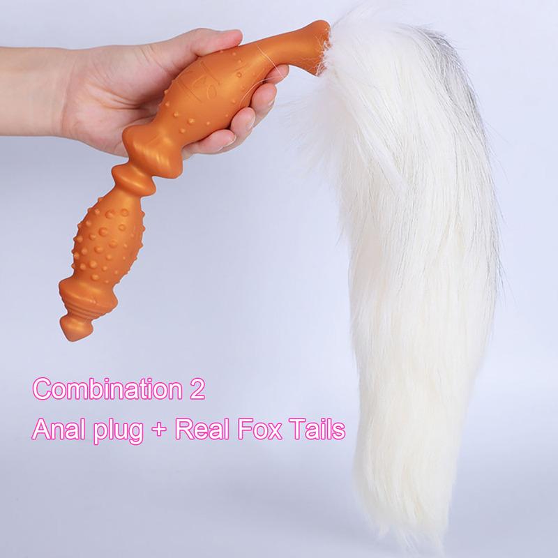 Butt Plug With Tail Cosplay Adult Sex Games For Women Dog Dildos/Spiked Anal Plugs DIY 35/65/95cm Real Fox Tail Anal Sex Toys