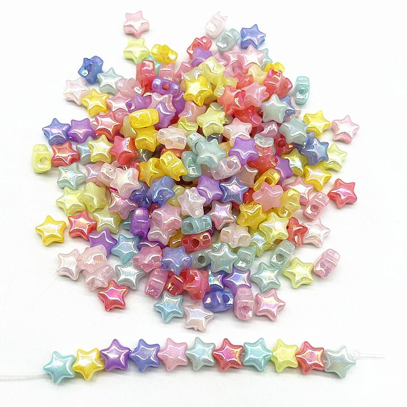 50pcs 10mm AB Colourful Five-pointed Star Acrylic Loose Spacer Beads for Jewelry Making DIY Handmade Bracelets Accessories
