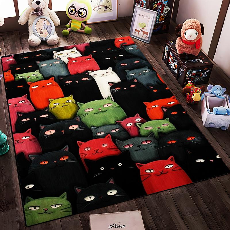 Colorful Cartoon Cats Pattern Carpet - Cute Animal Design Home Decor for1Rooms Suitable for use as an anti-slip1 for1room and bedroom sofas