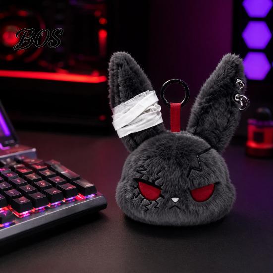 Stress Relief Plush Doll with Metal Hanging Loop, Dark Style Rabbit Pendant Bandage Stitched Keychain Toy, Funny Expression Doll, Collectible Toy Loop