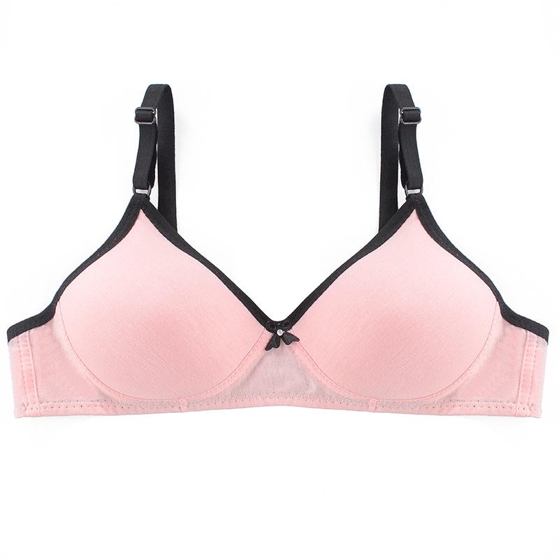 Wireless Push-Up Cotton Bra for Women - Solid Color, Two-Row Buckle, Small Cup