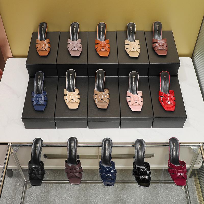 6-centimeter high-heeled women's sandals, women's woven summer open-toe high-end flip-flops T59