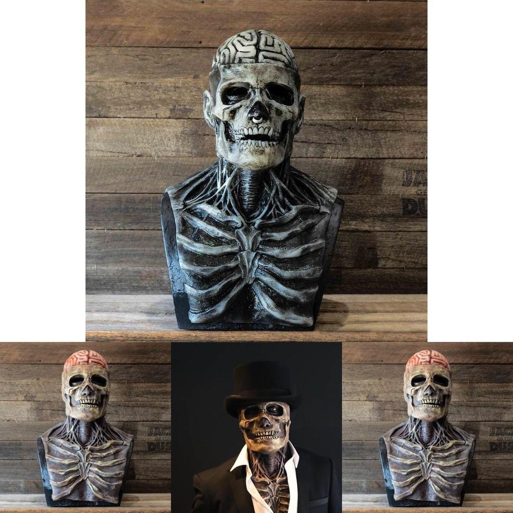 Gespenstische Skelett Biochemische Maske für Halloween-Kostüme Ganzgesicht Silikon Outfit mit Hut
