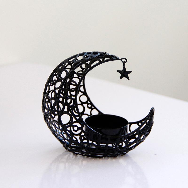 Eid Mubarak Ramadan Metal Candlestick Moon Shaped Candle Holder Home Desktop Ornament for Bedroom Showcase Living Room