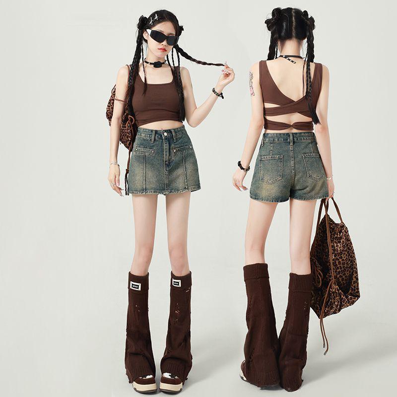 Women s High-Waisted A-Line Denim Shorts - Summer 2025 Retro Style L