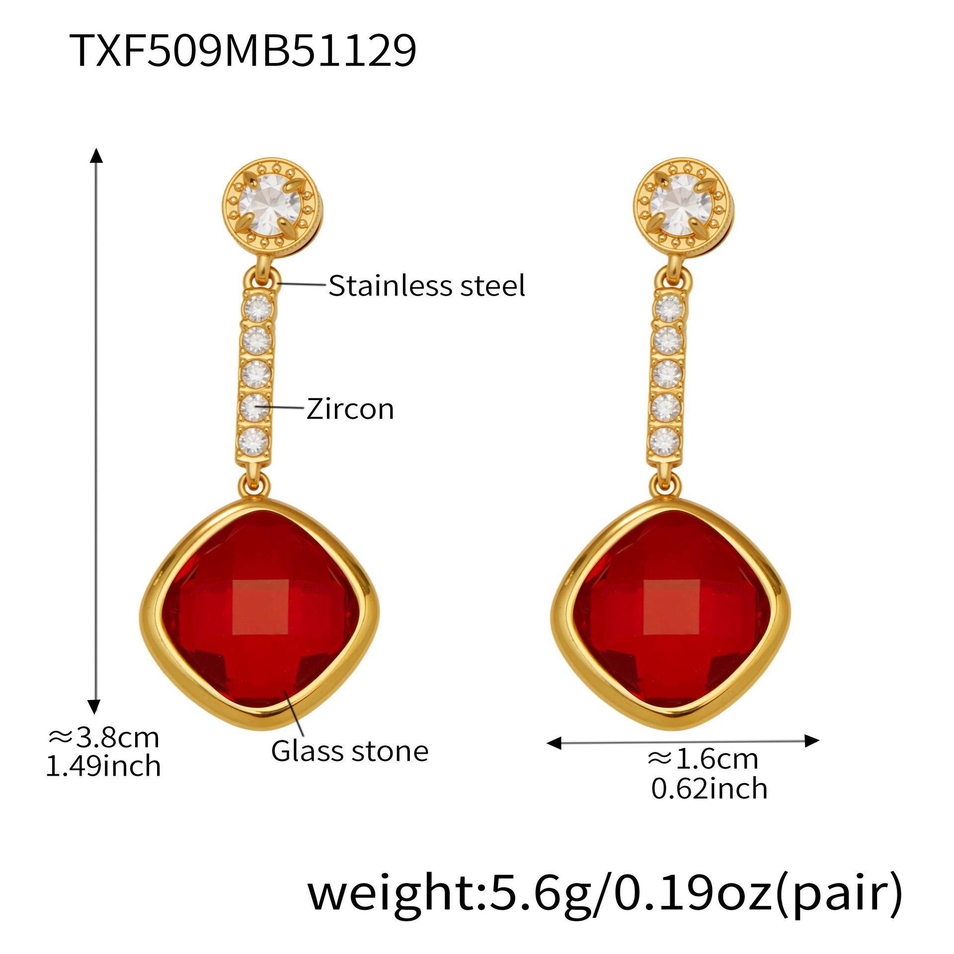 Faceted Rhombus Glass Earrings & Four-Leaf Clover Collarbone Chain Set txf509-красные серьги
