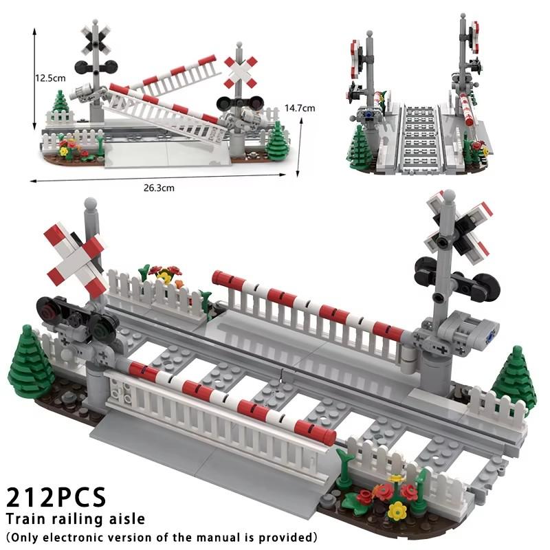 MOC Creative Expert Idéer City Tåg Rälsöverfart Järnvägsexpress Klossar Byggklossar DIY Leksaker för barn presenter