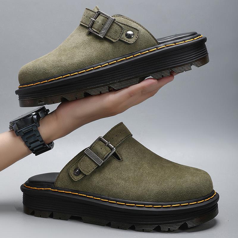 Halbsohlenschuhe für Damen und Herren - Zum Hineinschlüpfen, mit Wildleder überzogene Mules von Kopf bis Fuß - Lässige und modische Sandalen mit dicker Sohle