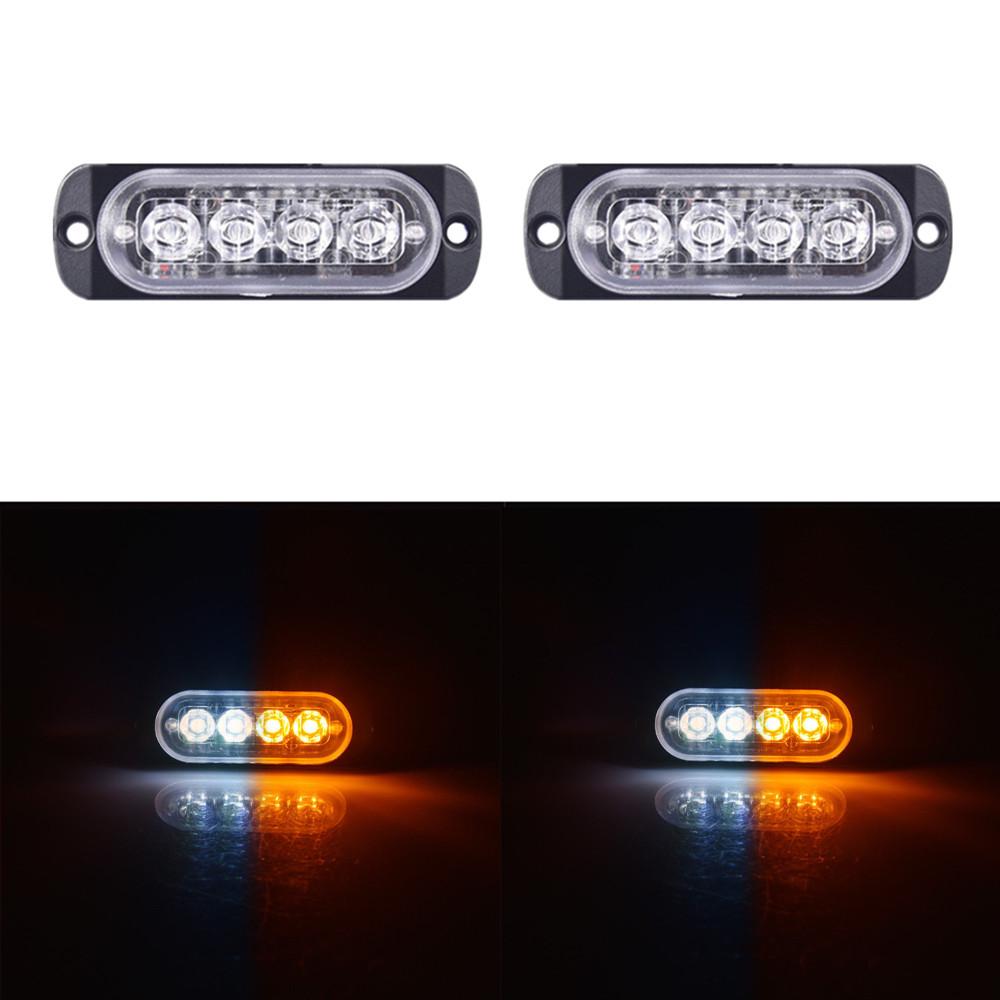 2PCS 12-24V Amber Strobe Side Warning Light 4 Led Grill Flashing Lightbar Breakdown Emergency Light for Truck Trailer LED Light