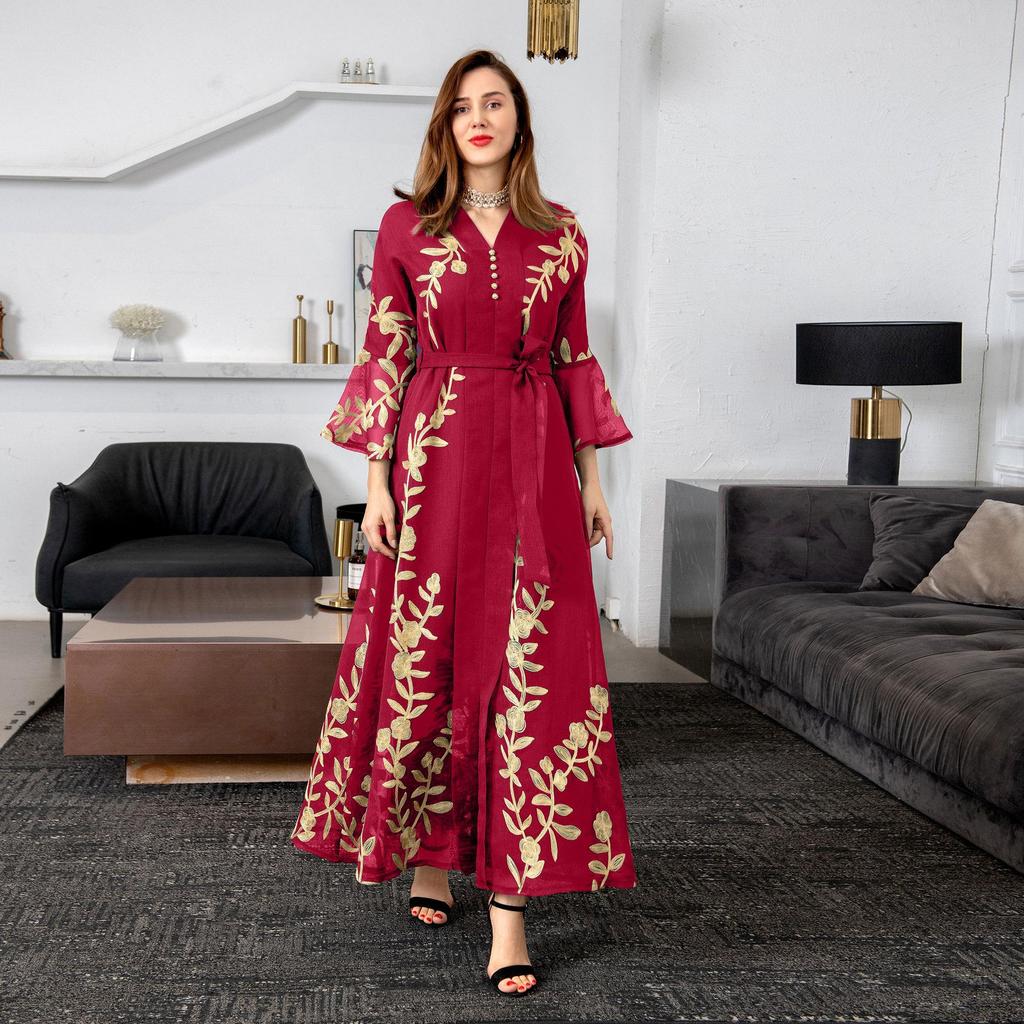 AB170 Bestickter Netz-Bademantel: Elegantes muslimisches Abendkleid für Damen für Herbst/Winter