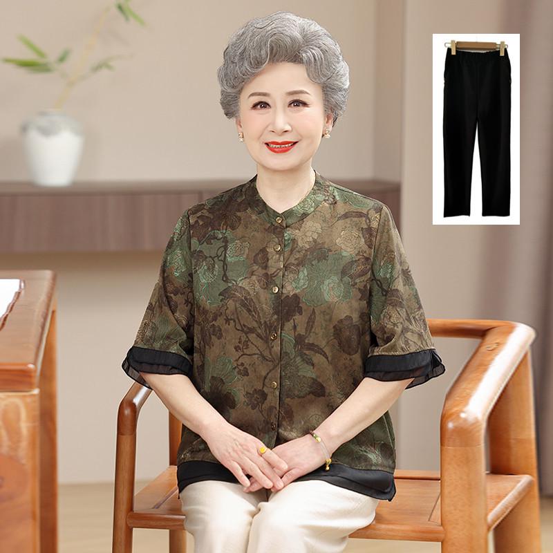 New Summer Chinese-Style Printed Shirt for Elderly Women