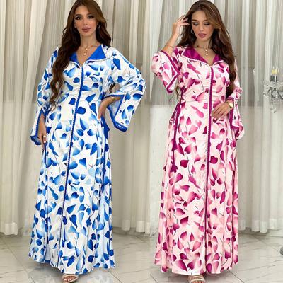 Middle East Cool Printed Simulated Silk Sequin Embroidery Split Long Sleeved Dress