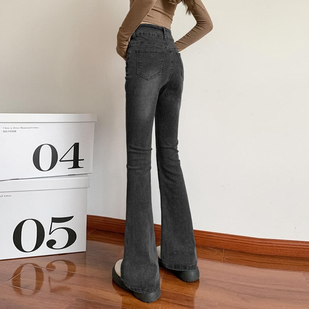 American high-waisted elastic flared jeans women's 2025 spring and autumn new thin and high double-button jeans tide