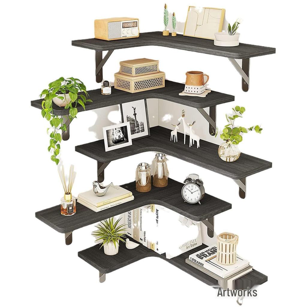 Country-Style Solid Wood Corner Floating Wall Shelf & Organizer