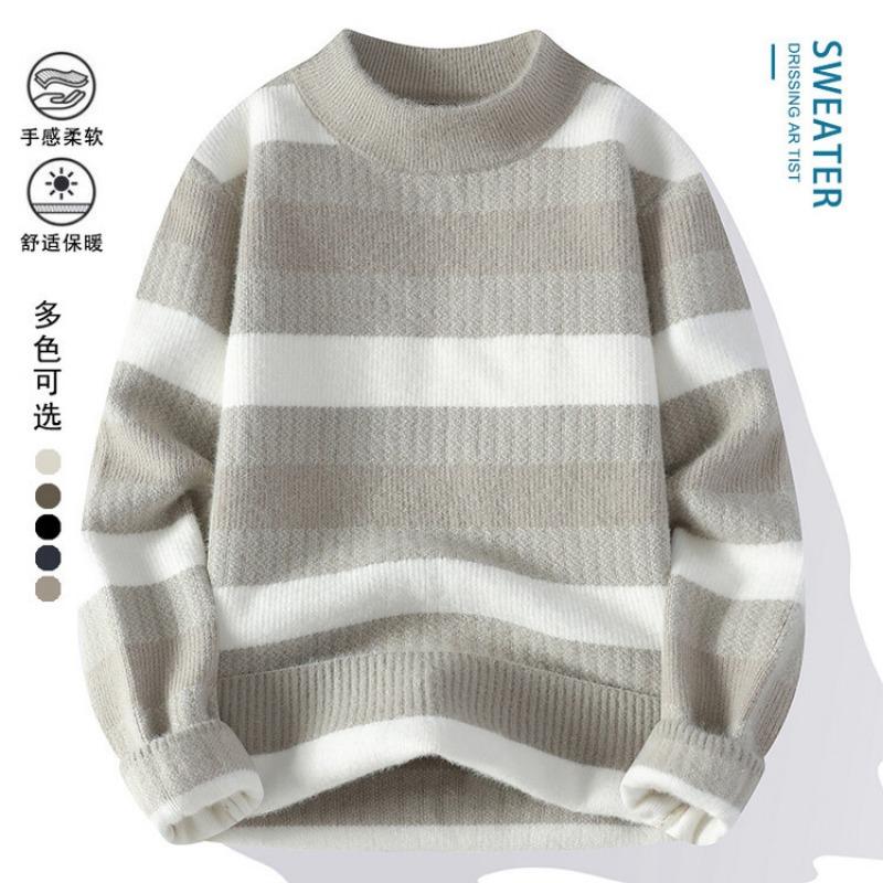 Men S Fashion Thick Pullover Crew Neck Long Sleeve Striped Sweater