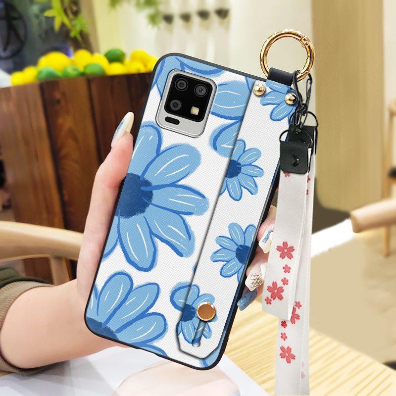 Durable Back Cover Phone Case For Sharp Aquos Zero6/Aquos Air Soft Case Flower Kickstand Wrist Strap Anti-dust Lanyard