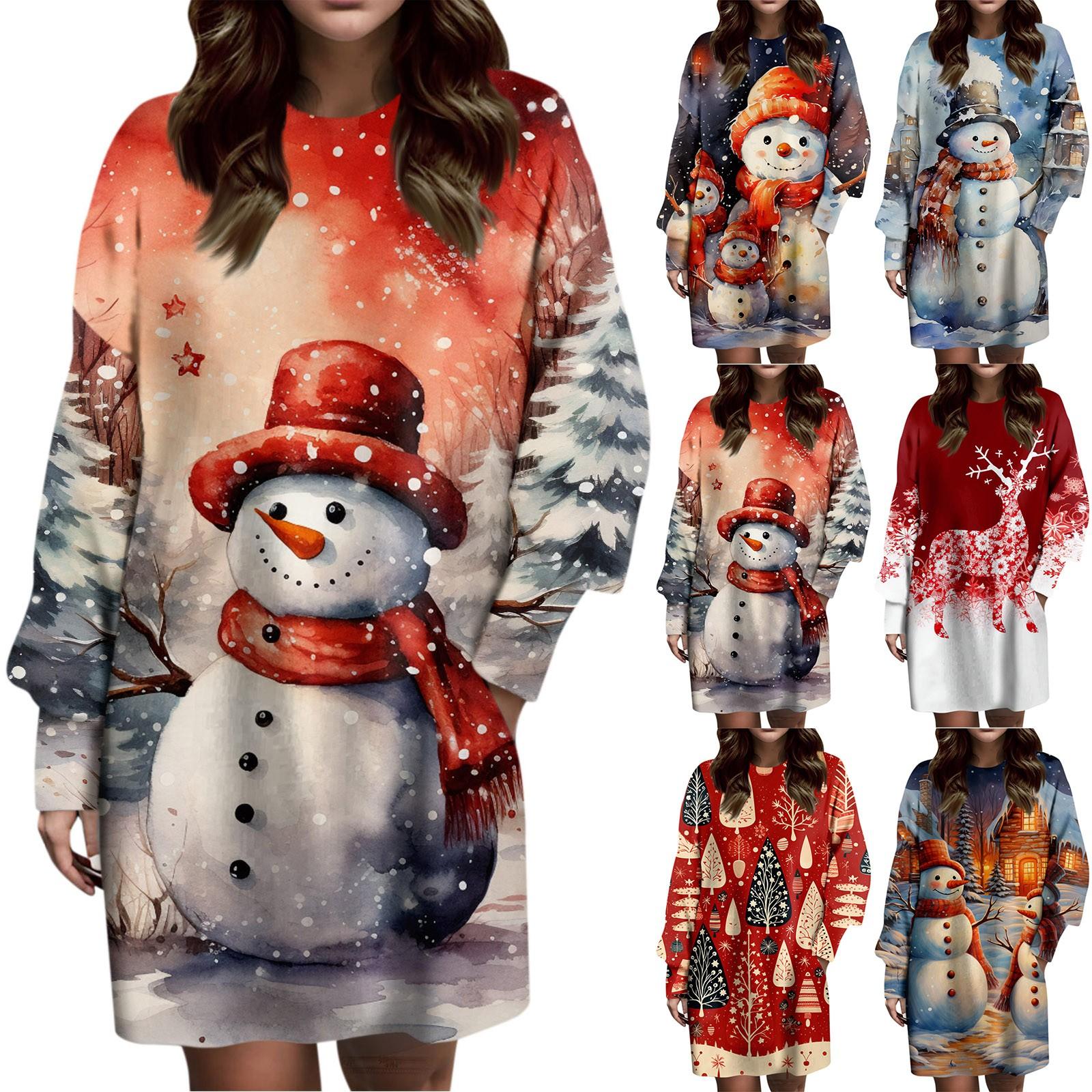 

Women s Fashion Casual Dress Long Sleeve Round Neck Pocket Printed Dress