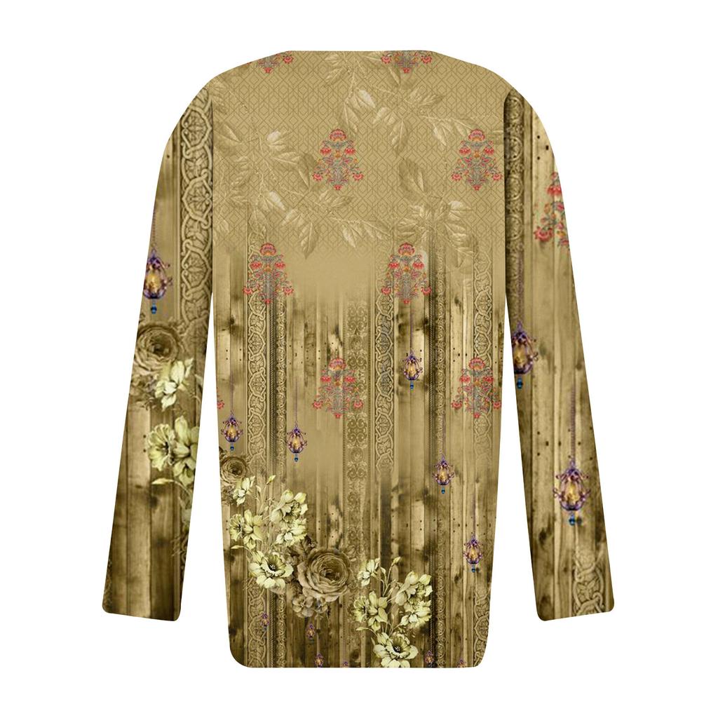 Long Sleeve Blouses For Women Casual V Neck Button Down Shirt Vintage Floral Print Blouse Tops Loose Fit Fall Shirt Top