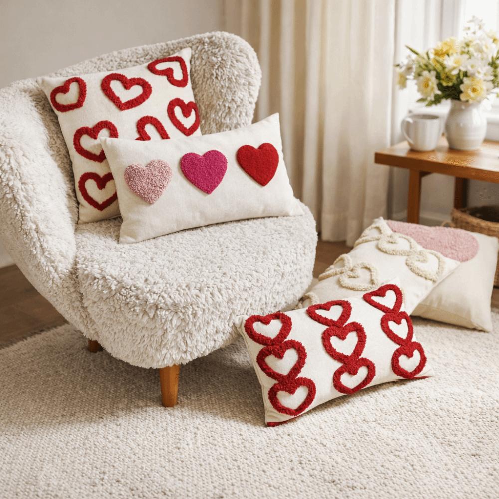 Romantic Valentine Heart Pattern Pillowcase Embroidery Throw Pillow Cover  Valentines Day