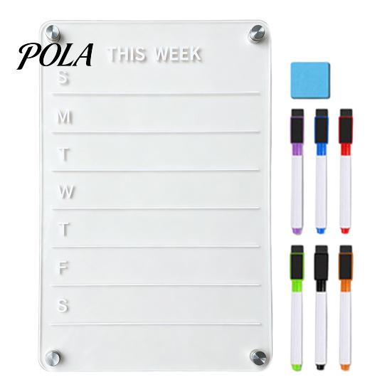 Magnetic Acrylic Refrigerator Calendar 12''x8'' Planning Board, Clear Weekly Meal Planner, Minimalist Fridge Dry Erase Noteboard with Marker