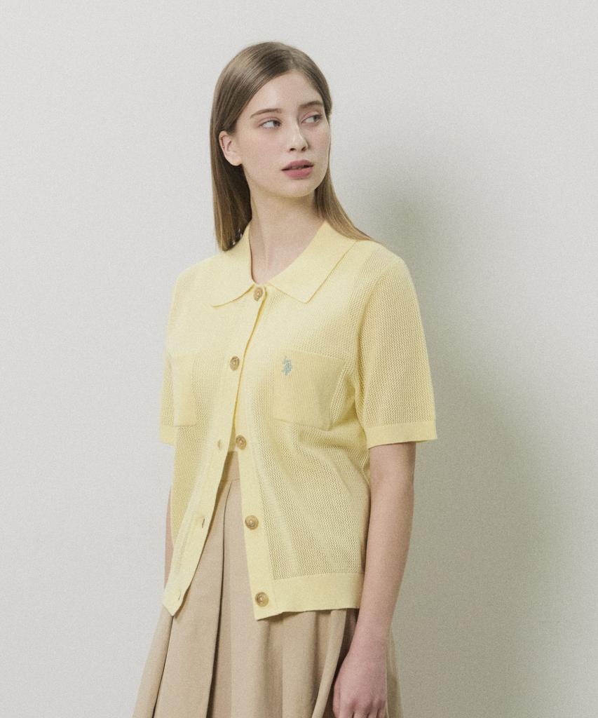 Uspoloassn Classic Cotton Short Sleeve Cardigan_Lemon Yellow