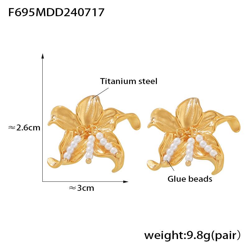 

Серьги-кисточки с 3D-плиссированными цветами в стиле Хепберн, из титановой стали с покрытием из 18-каратного золота и искусственным жемчугом
