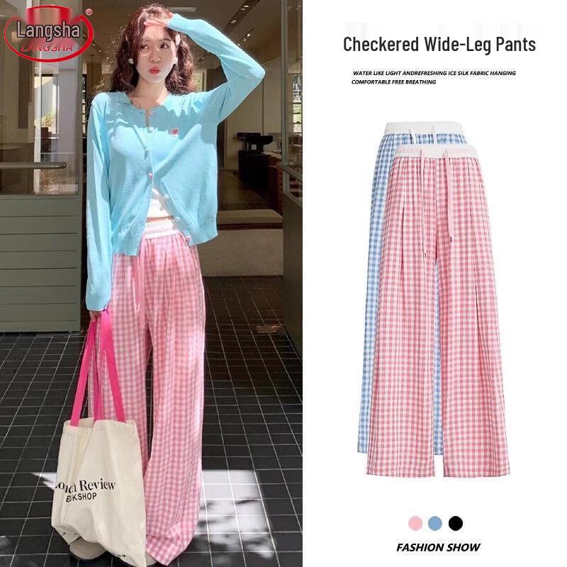 Women's Plaid High-Waist Wide-Leg Pants