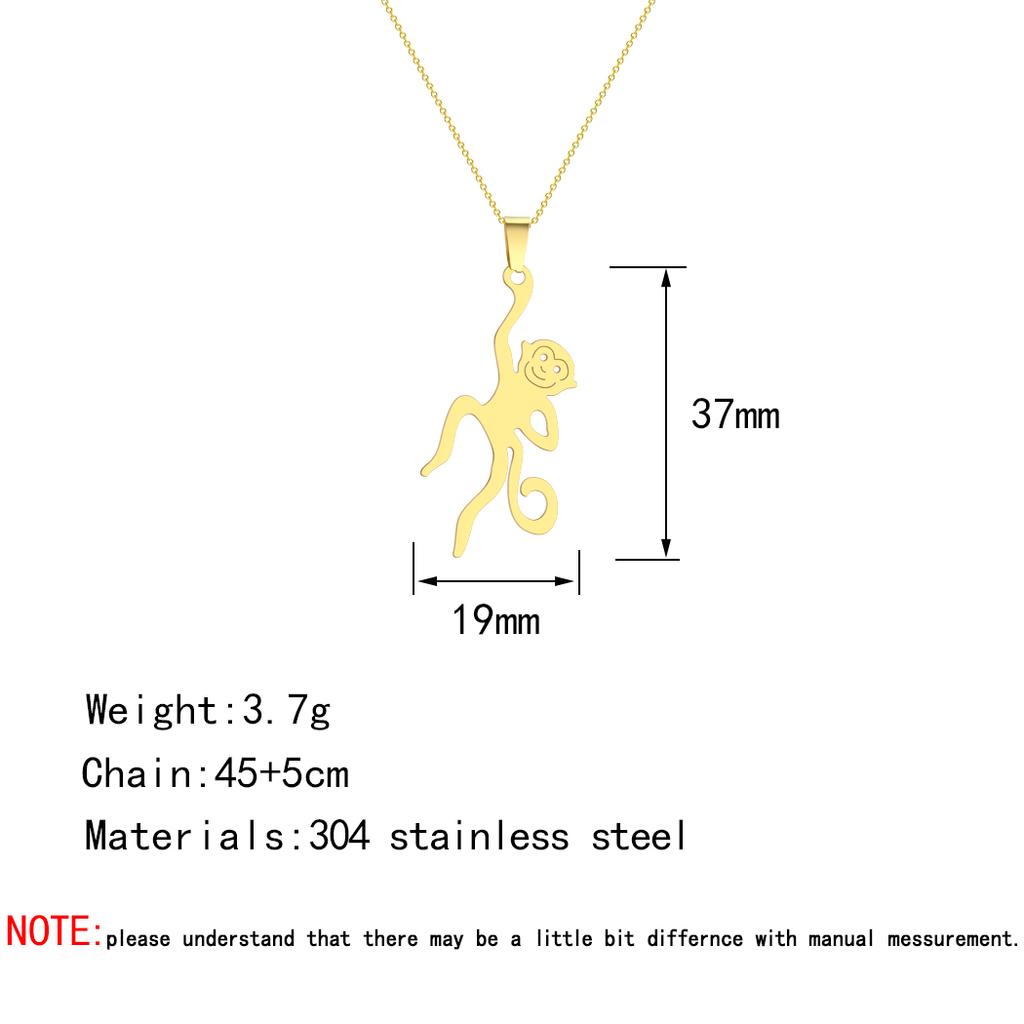 Kinitial Stainless Steel Tiny Monkey Necklace Animal Pendant Spirit Totem Necklaces For Charm Women Birthday Party Chain Jewelry