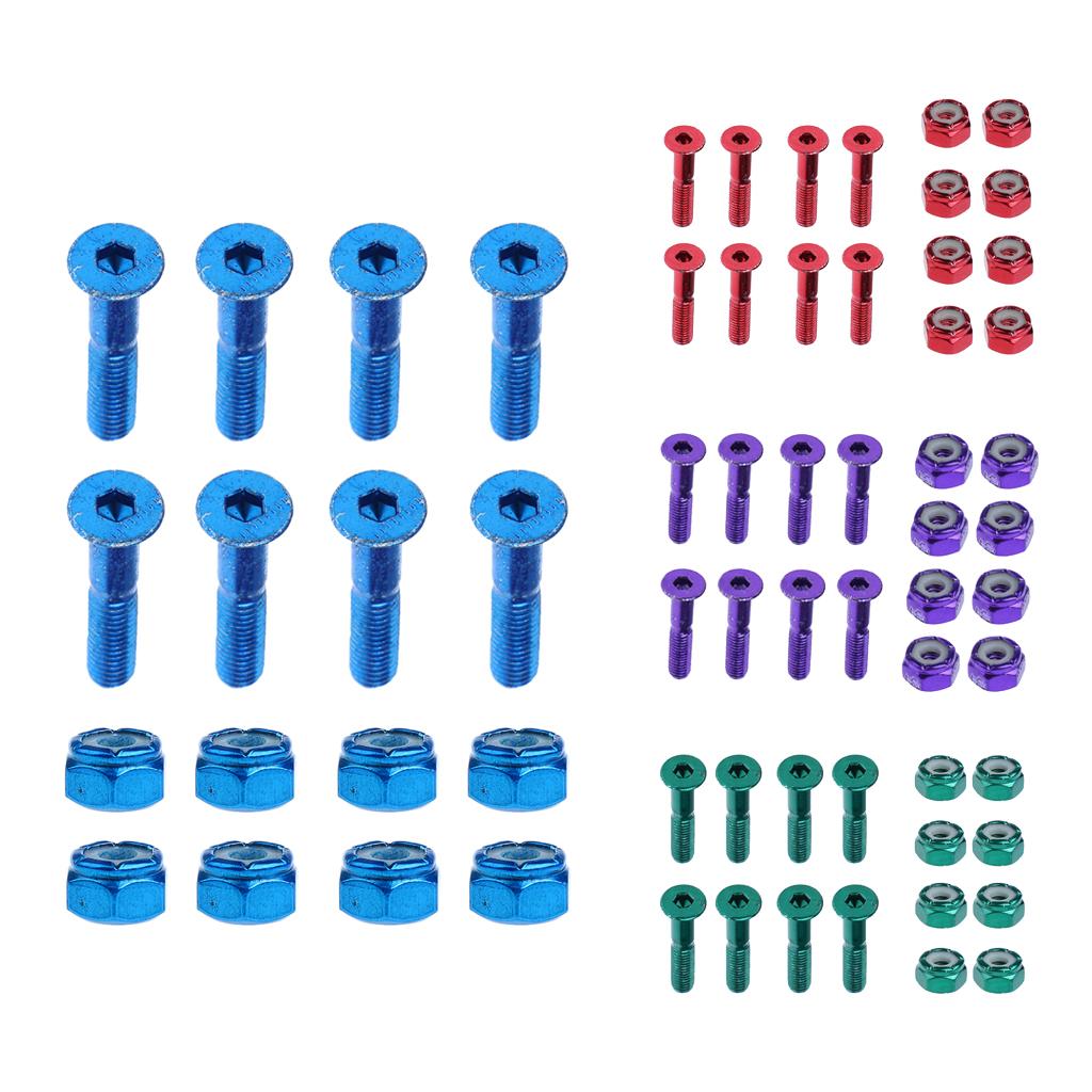 8pcs Carbon Steel Replace Skateboard Truck Hardware Set Longboard Screw Bolt , Blue