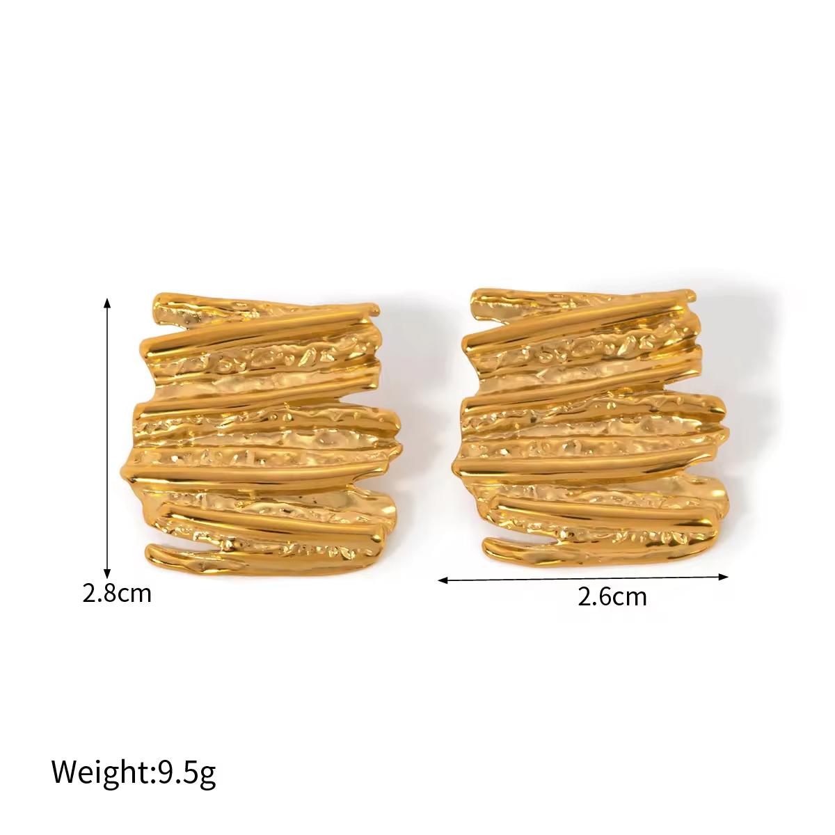 Stainless Steel Irregular Hammered Disc Earring Vintage Chunky Round Square Stud Earrings