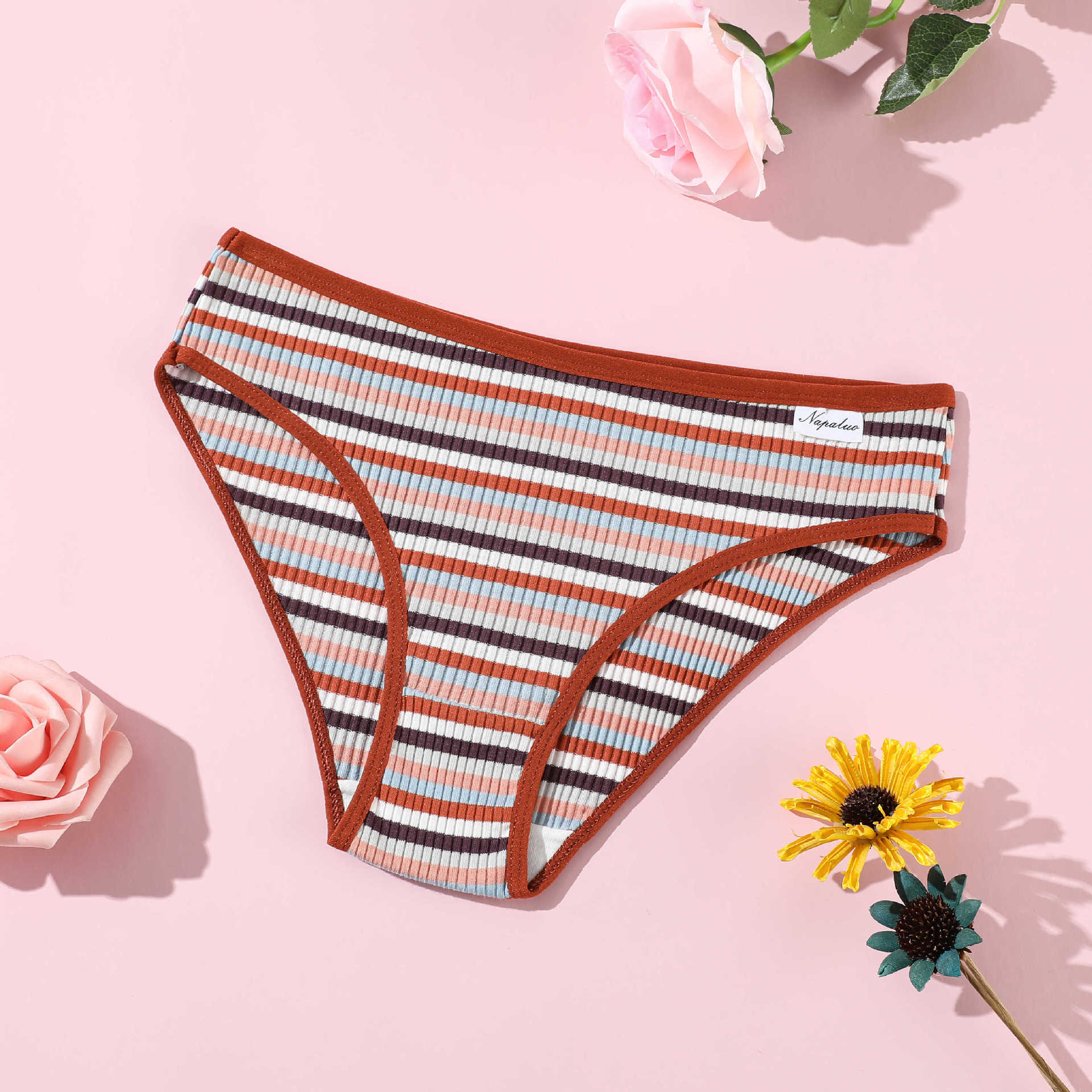 

Женские трусы из чистого хлопка с цветной нитью, с низкой посадкой, утягивающие живот и дышащее двухслойное нижнее белье для девочек продаются поштучно. S кофейный