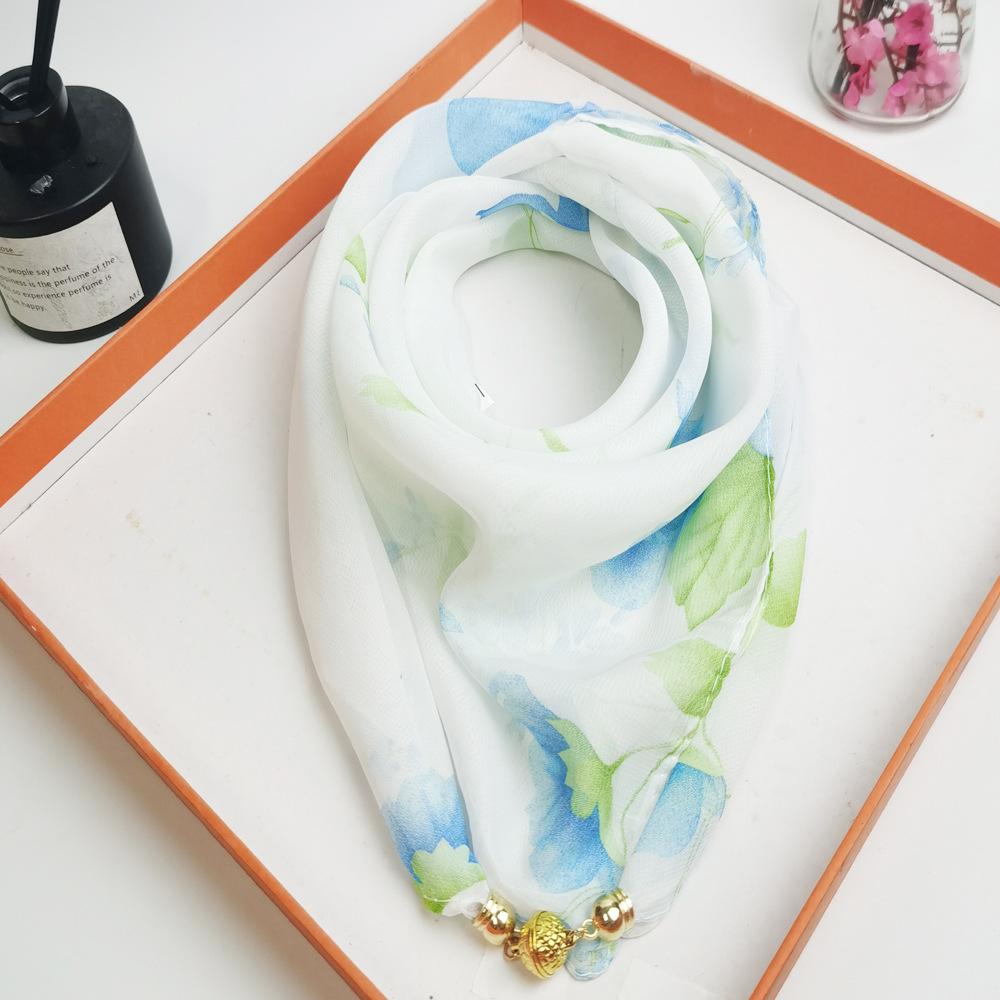 Magnetic Buckle Small Scarf Women'S Spring And Summer Square Scarf High-End Silk Scarf Neck Protection Neck Triangular Scarf