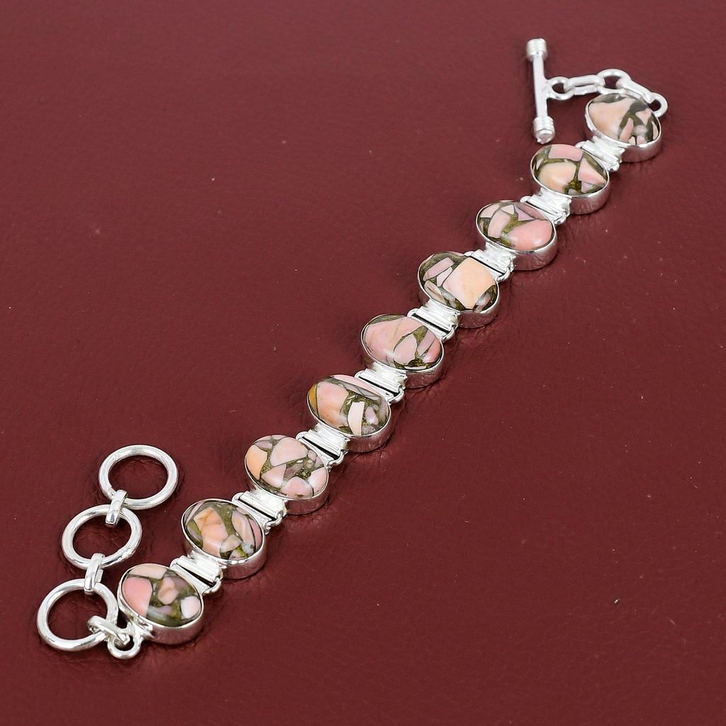Copper Pink Opal Bracelet Designer Gemstone Jewelry 925 Sterling Silver Bracelet Handmade Bracelet Adjustable Chain Bracelet Gift For Mother