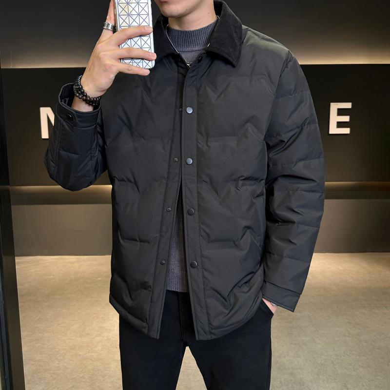 

Men s Hong Kong Style Long White Duck Down Winter Jacket with Lapel M