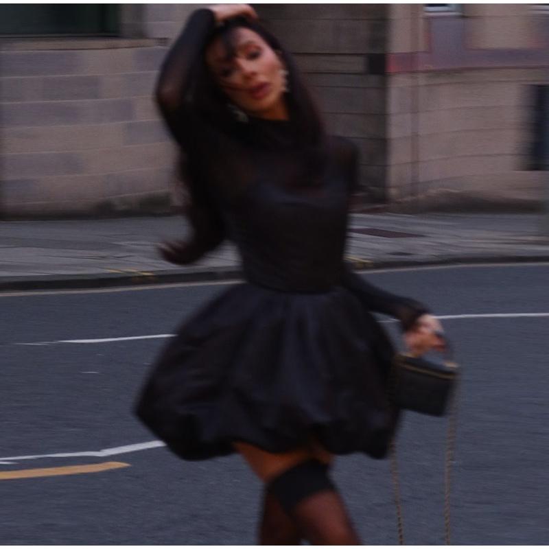 Elegante Spitzenkleider Frauen Durchsichtig Langen Ärmeln Puffy Kleider Weiblich 2025 Mode Einfarbig Abendgesellschaft A-linie Kleider Dame