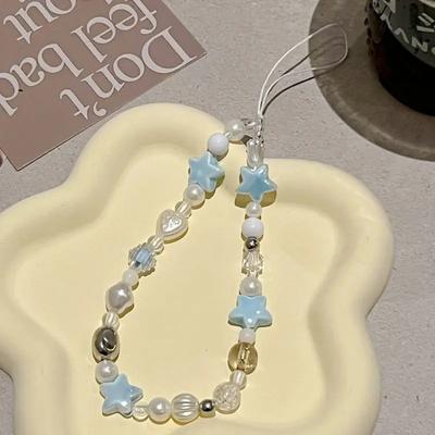 INS Star Pearl Beads Phone Wrist Srtap Chain Trendy Pendant Universal Accessories Bracelet Hanging Rope For Girl Pendant