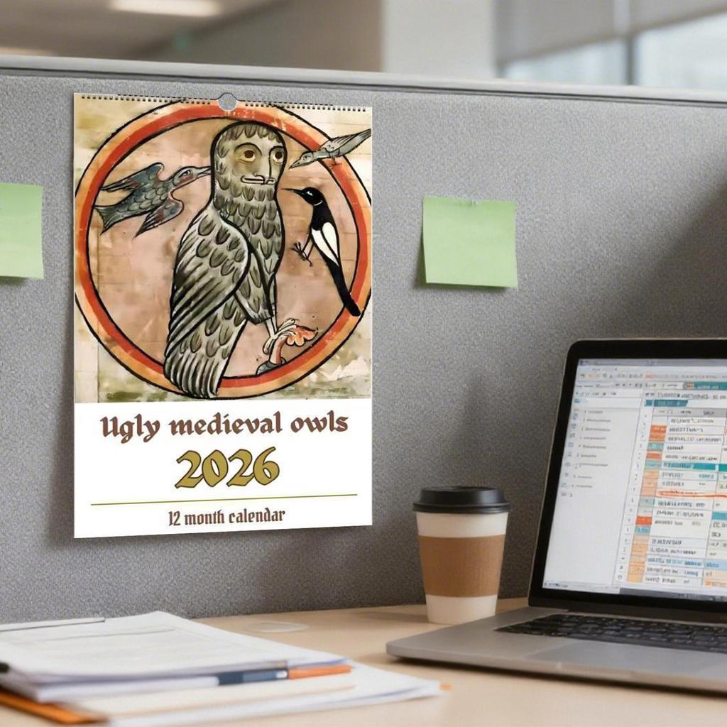 2026 Kalender Middeleeuwse Uilen Schema Planner Maandelijkse Muurkalenders voor Vrienden Familie Woonkamer Studeerkamer Appartement