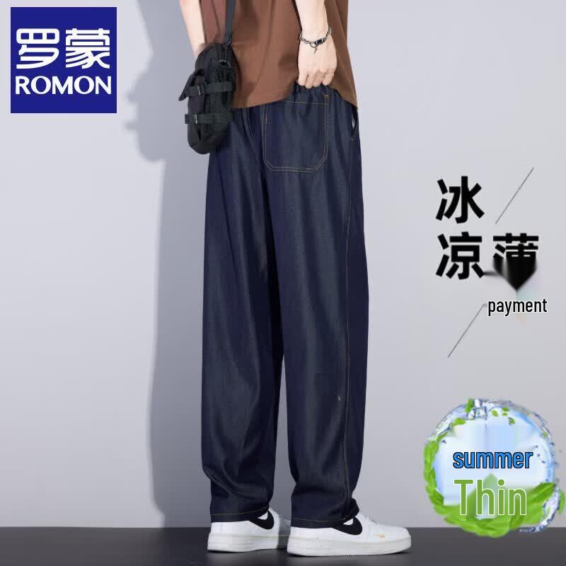 ROMON Men's Ice Silk Loose Straight Casual Pants