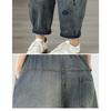 DIMANAF 2026 Summer New Plus Size Women Jeans Elastic Waist Print Long Pants Loose Casual Denim Cotton Trousers Pants