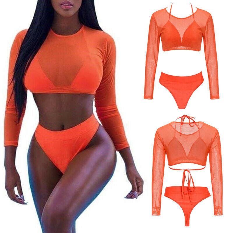 New bikini swimsuit bikini long-sleeved multi-colored mesh three-piece women's swimsuit
