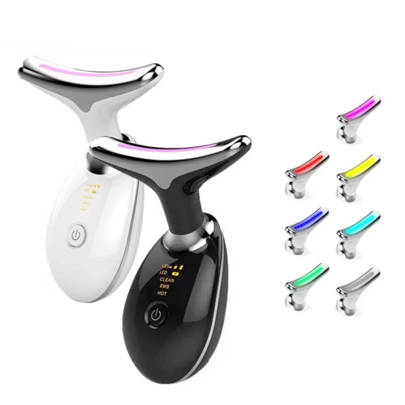 7-färgs EMS LED Skönhetsenhet för Hals & Ansikte — Huduppstramning, Rynkreducering, Dubbelhaksreducerare, Ansiktslyftande Massager