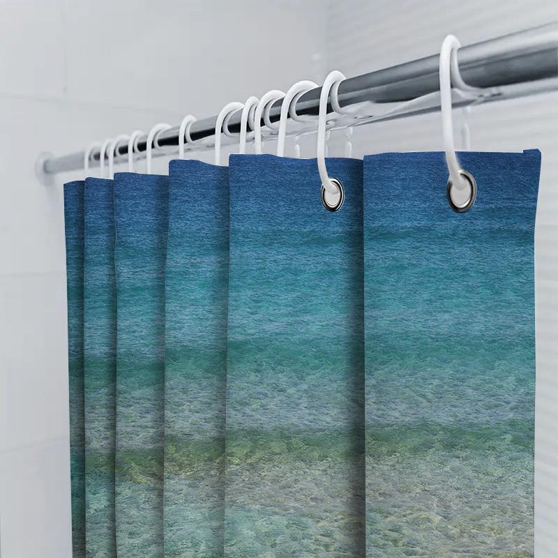 Tenda da Doccia Oceano con Gradiente Blu Poliestere Impermeabile Liner per Vasca da Bagno per Arredamento Casa con Fantasia Ombre Blu Verde Dimensioni Personalizzabili.