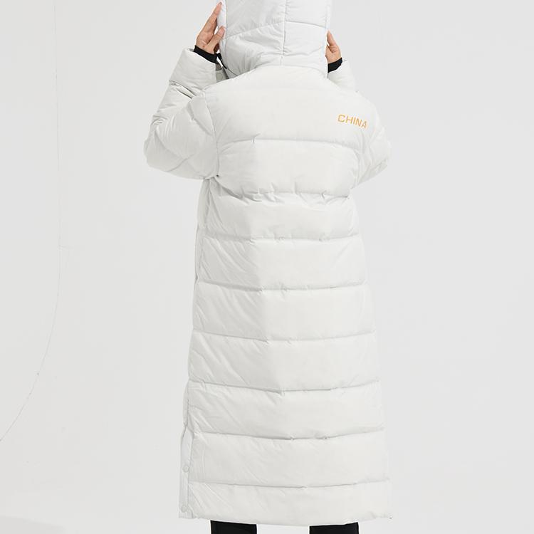 Li Ning Table Tennis Series Solid Color Long Hooded Long Sleeve Down Jacket Unisex Outerwear Water-Gray AYMS185-1