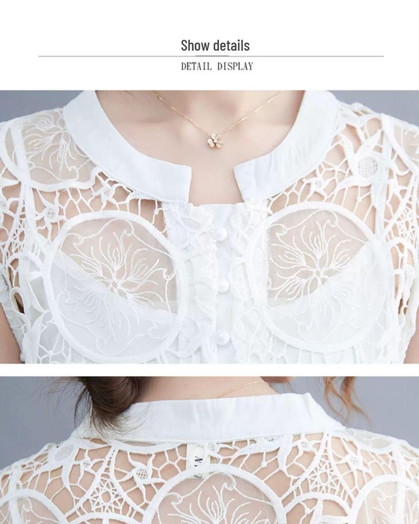 Retro Embroidered Lace Sleeveless Vest Dress Set - Plus Size, Hollow-Out, Two-Piece, Summer Loose Fit.
